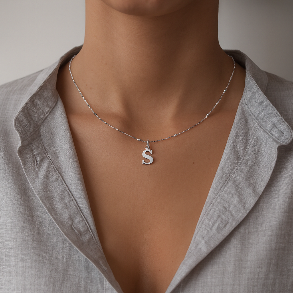 Silver Beaded Initial Personalised Letter Jewellery Necklace