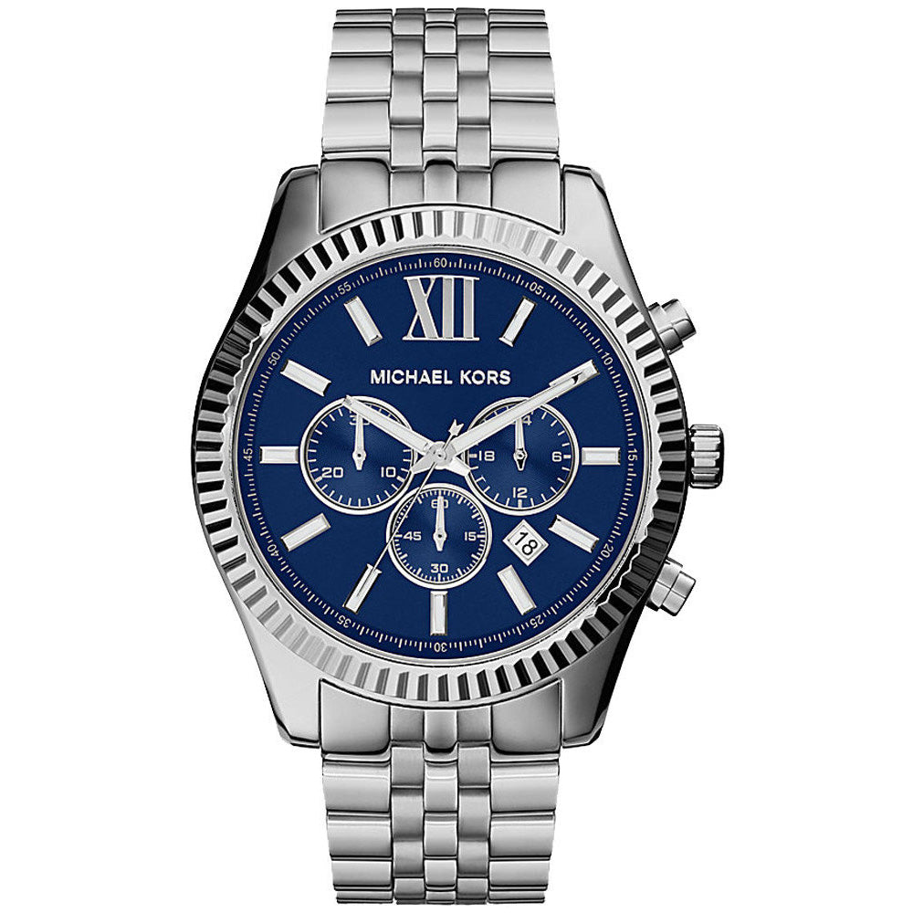 Michael Kors Mens Chronograph Watch Lexington 45mm Silver Blue MK8280