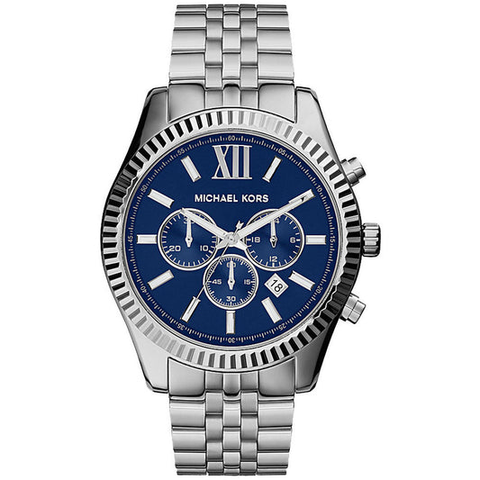 Michael Kors Mens Chronograph Watch Lexington 45mm Silver Blue MK8280