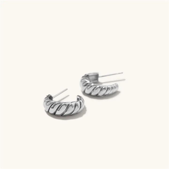 Silver Croissant Twisted Hoop Earrings