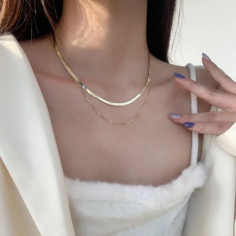 925 Sterling Gold Double Layer Snake Chain Necklace