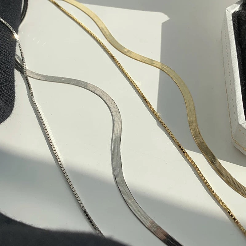 925 Sterling Gold Double Layer Snake Chain Necklace