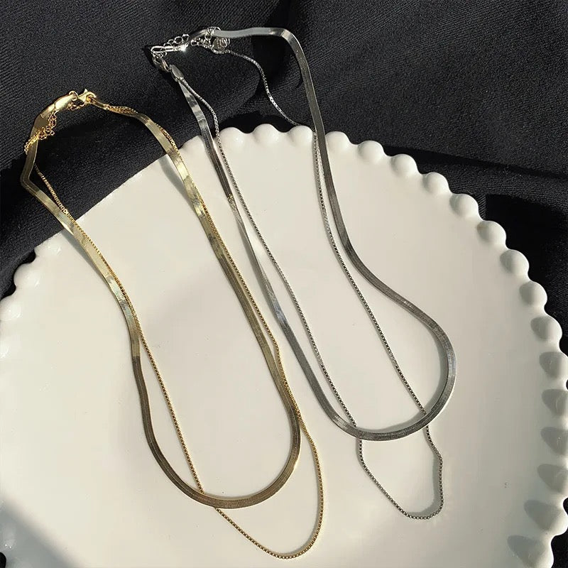 925 Sterling Gold Double Layer Snake Chain Necklace