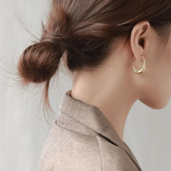 Silver 925 Geometric C-shaped Earrings