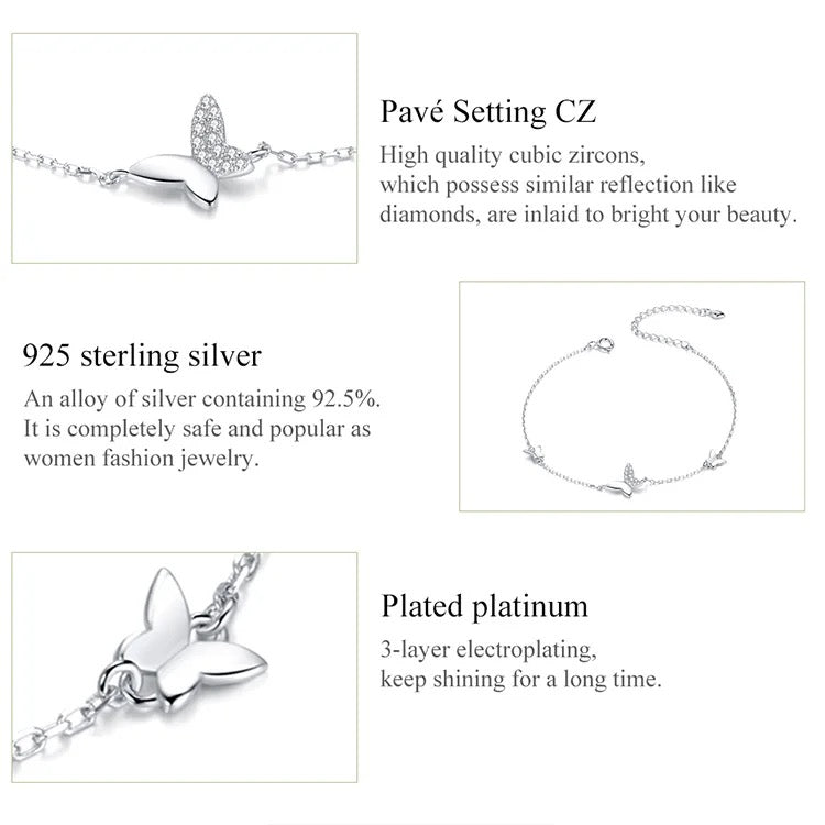 925 Sterling Silver Flying Butterfly Bracelet
