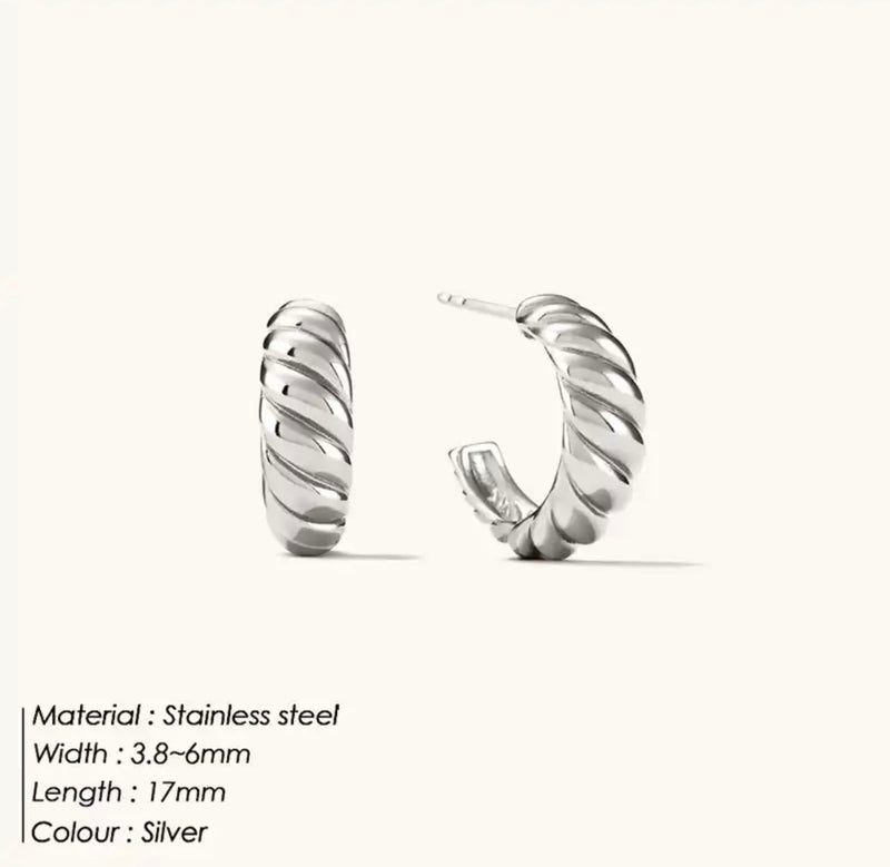 Silver Croissant Twisted Hoop Earrings