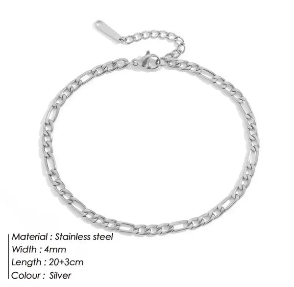 Silver Cuban Franco Chain Link Anklet Bracelet