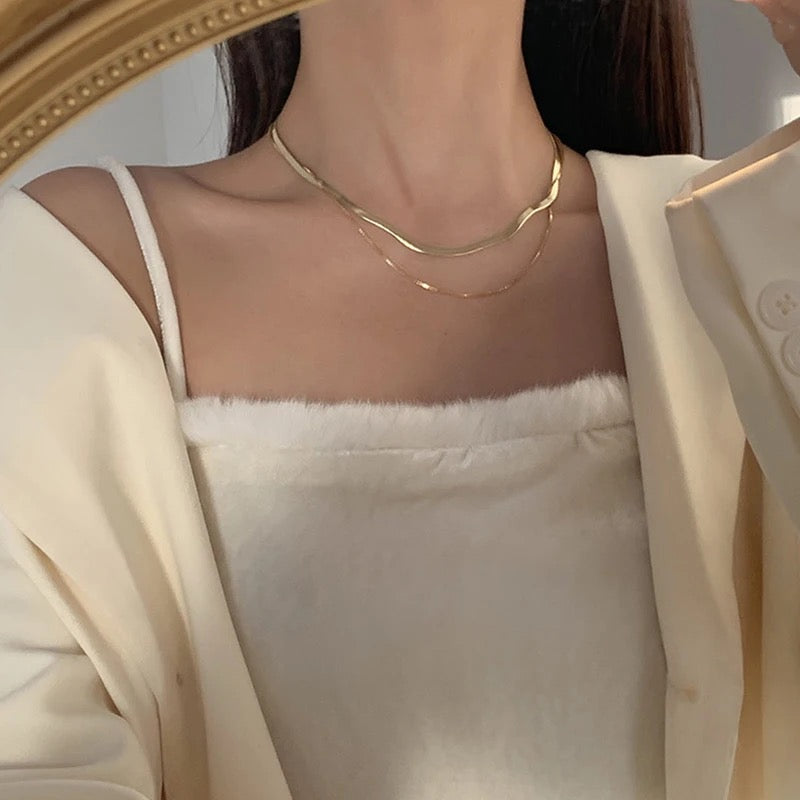 925 Sterling Gold Double Layer Snake Chain Necklace