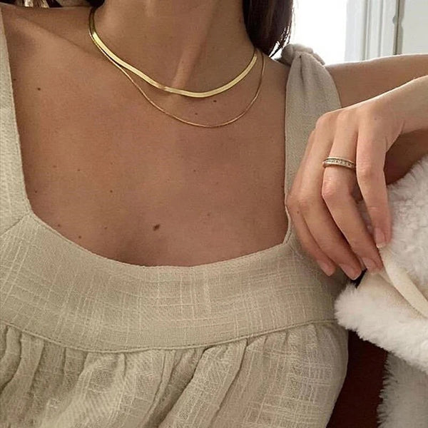 925 Sterling Gold Double Layer Snake Chain Necklace