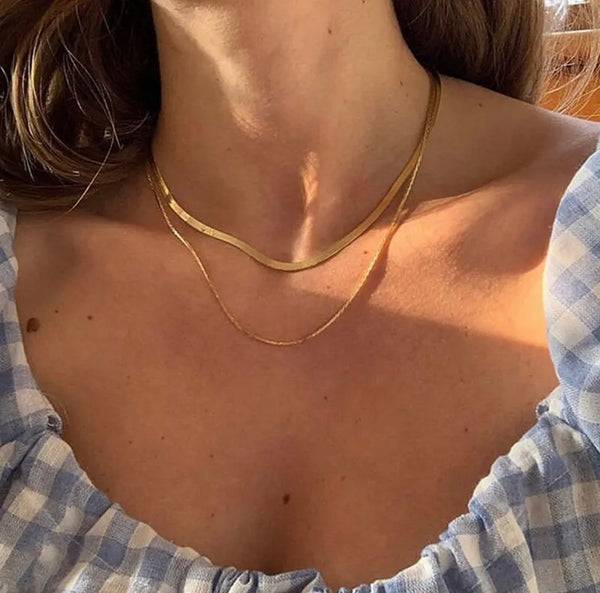 925 Sterling Gold Double Layer Snake Chain Necklace