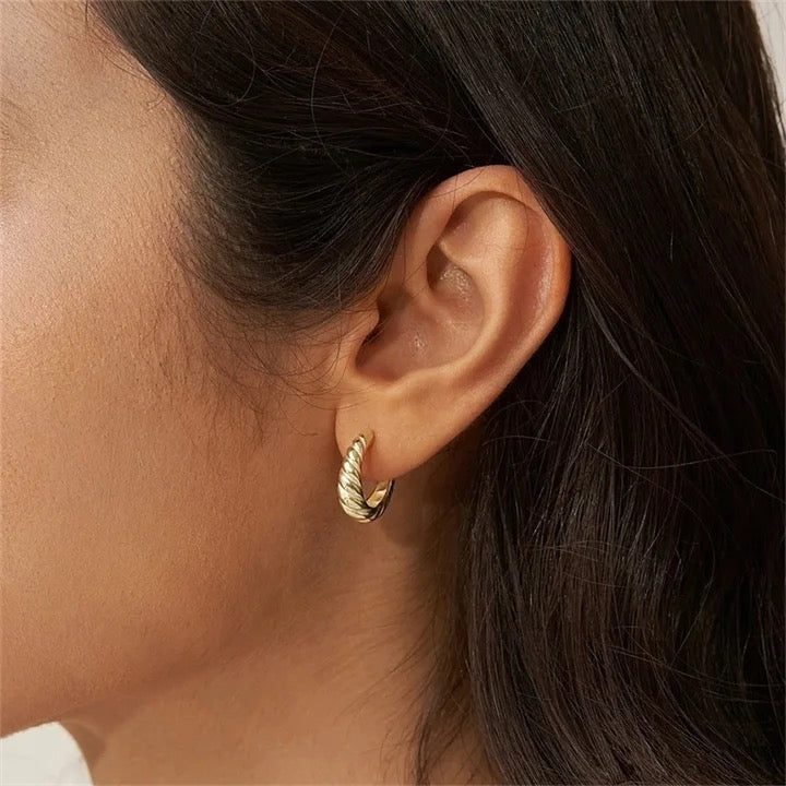 Silver Croissant Twisted Hoop Earrings