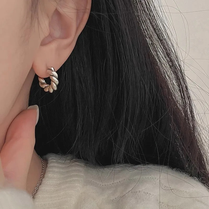 Sterling Silver 925 Knitted Twist Chunky Geometric Stud Earrings