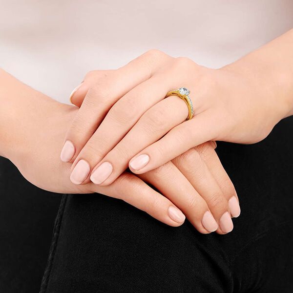 Swarovski Yellow Gold White Crystal Attract Round Ring Size 50