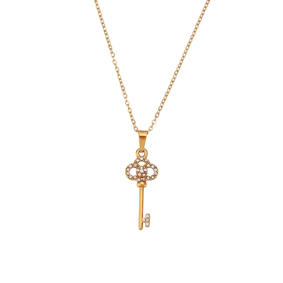 Gold Cubic Zirconia Key Pendant Necklace