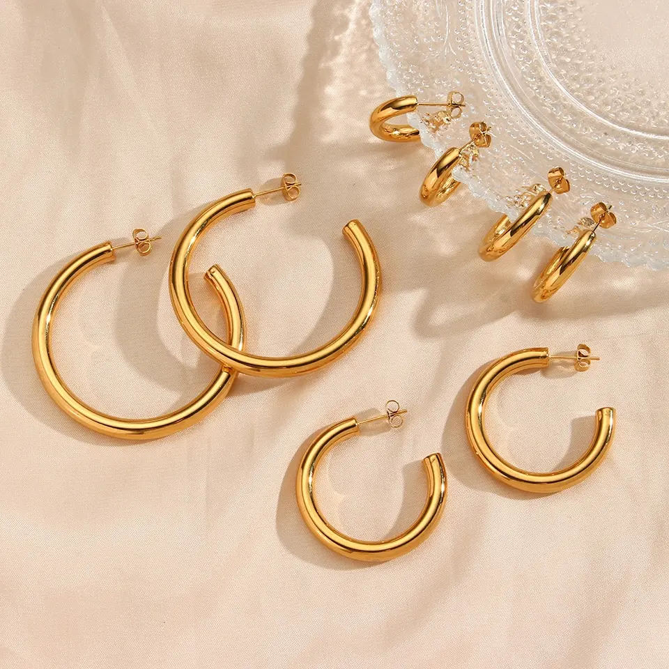 Minimalist 18K Gold Hoop Earring Statement Earrings Set