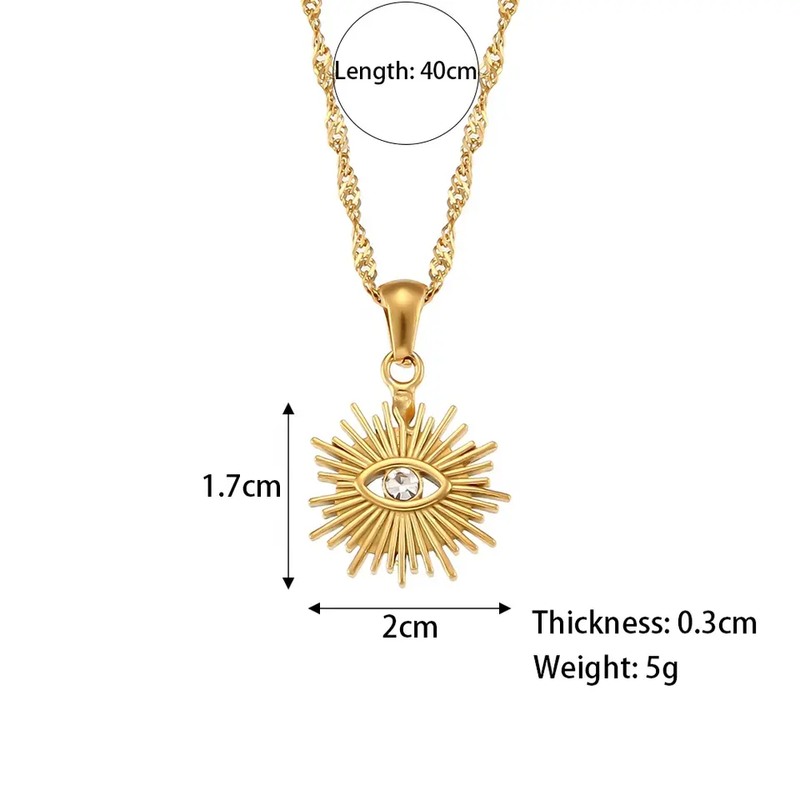 Gold Boho Hollow Evil Eye Stainless Steel Pendant Statement Necklace