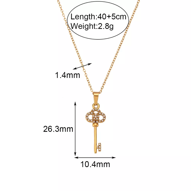 Gold Cubic Zirconia Key Pendant Necklace