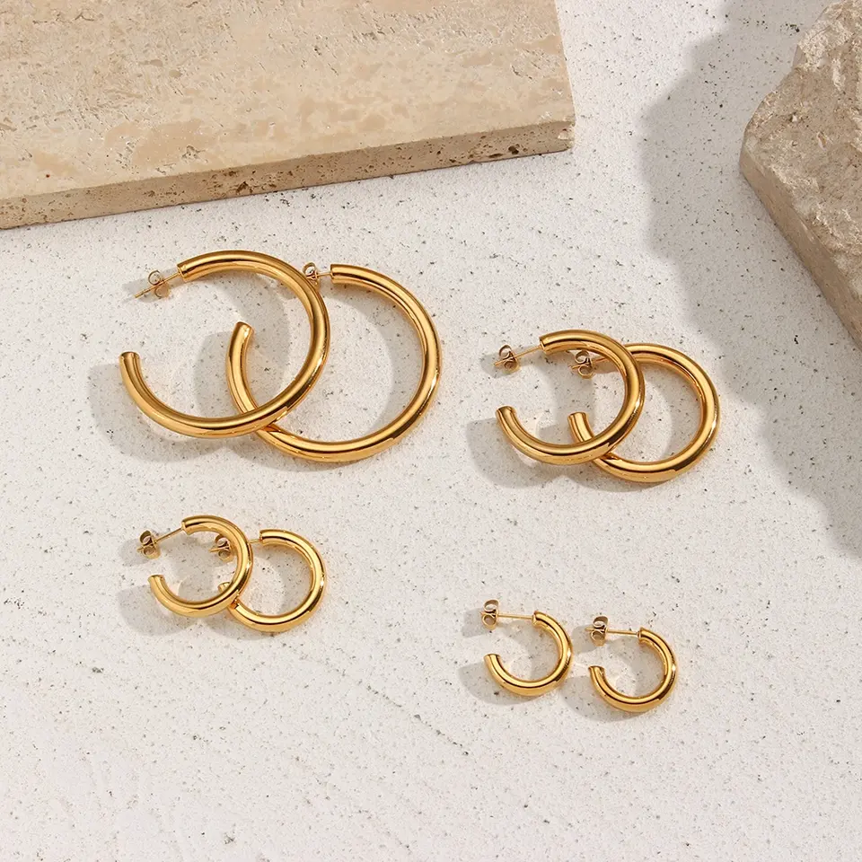 Minimalist 18K Gold Hoop Earring Statement Earrings Set