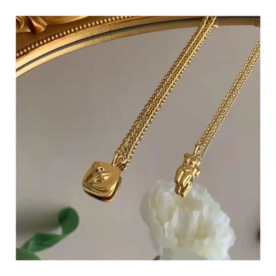 Gold Face Layered Pendant 18k Gold Plated Chain Necklace