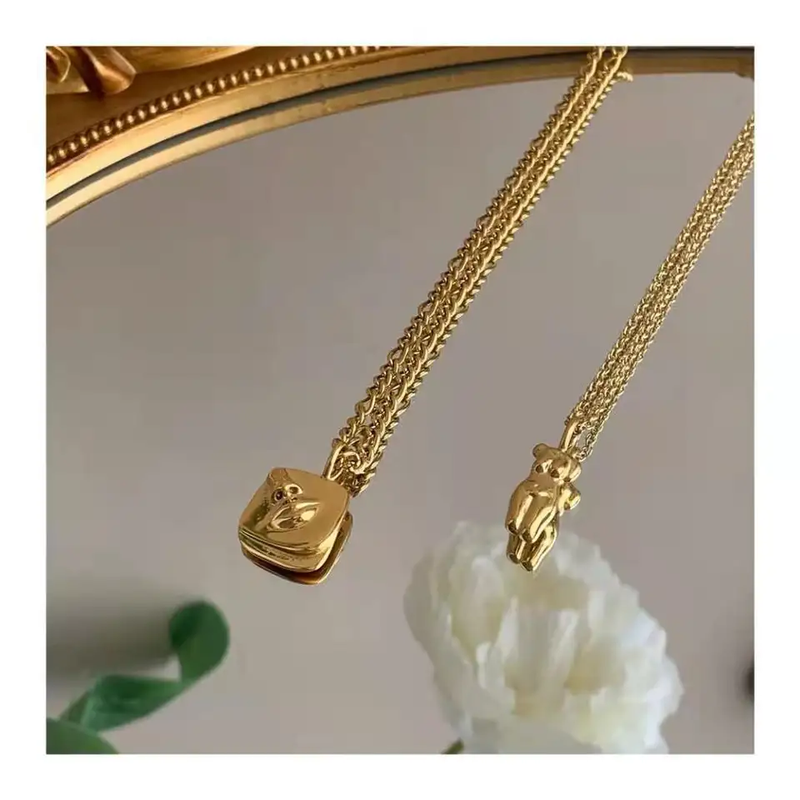 Gold Face Layered Pendant 18k Gold Plated Chain Necklace