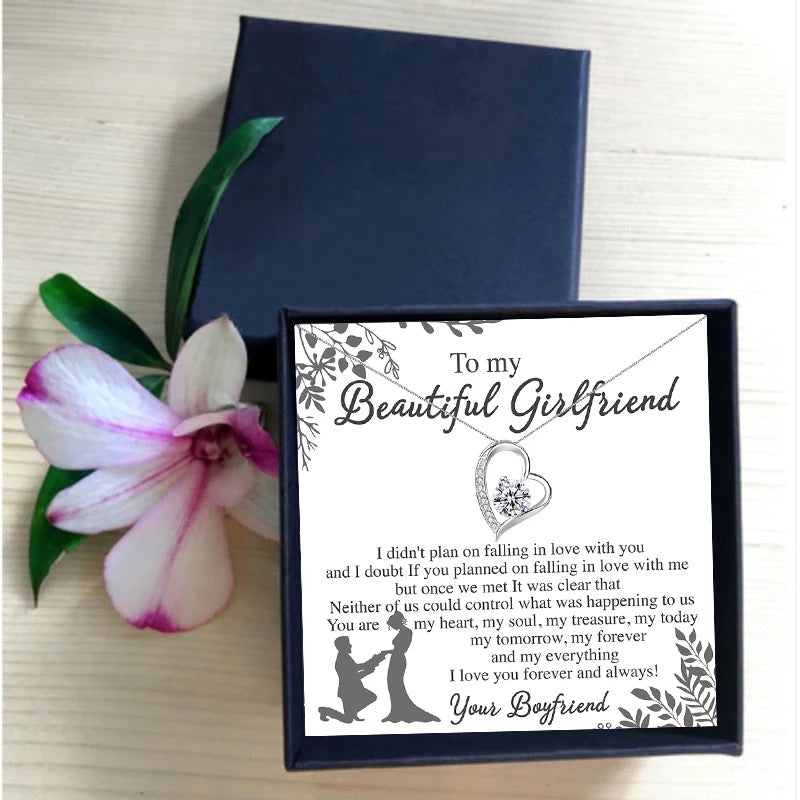 To My Beautiful Girlfriend Necklace Women Hollow Heart Crystal Pendant Necklace Family Jewellery Birthday Gift