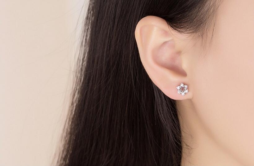 925 Sterling Silver Zircon Flower Earrings