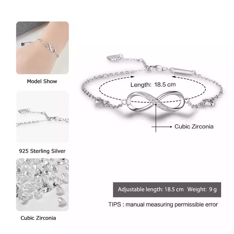 925 Sterling Silver Infinity Cubic Zircon Love Bracelet