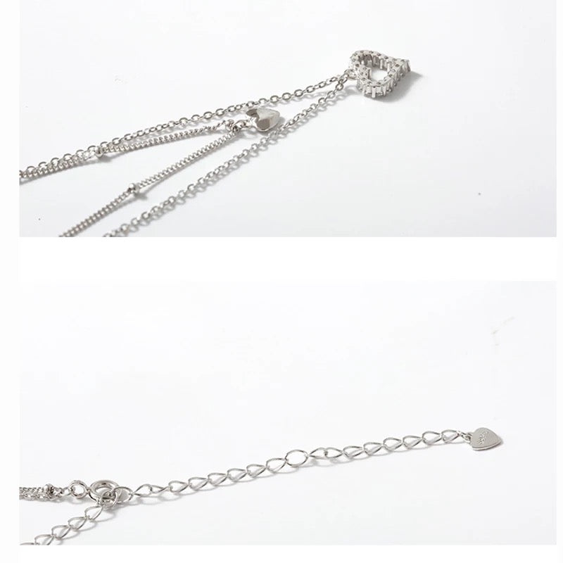 925 Sterling Silver Double Layer Love Heart Necklace