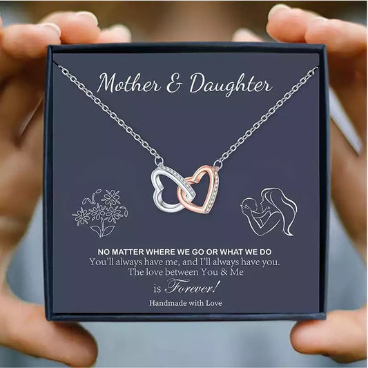 Mother and Daughter Double Heart Women’s Crystal Chain Necklace Linked Necklaces Mother’s Day Gift Mother and Daughter Jewellery