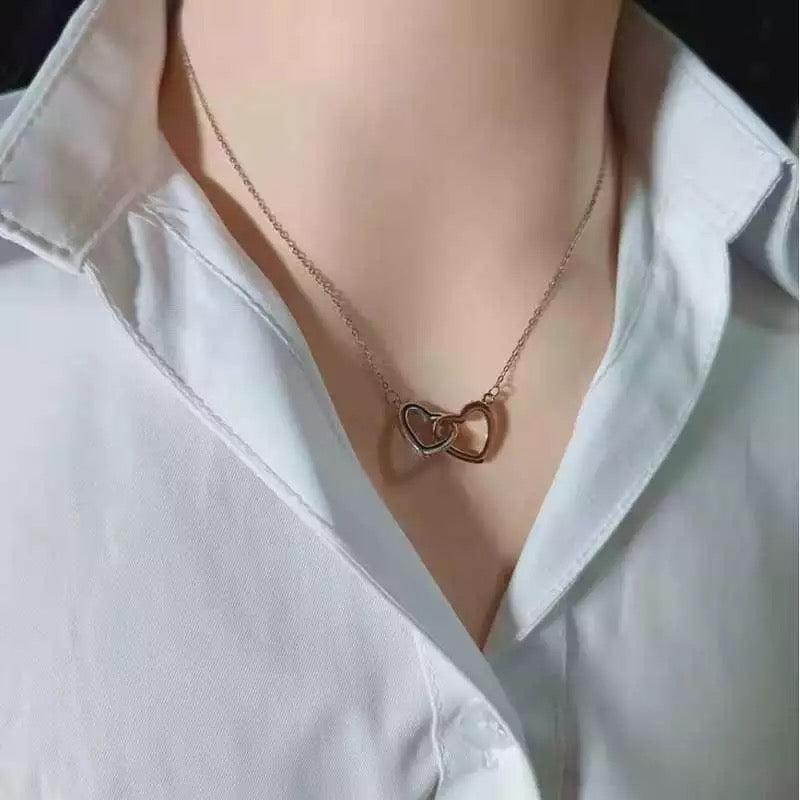 Mother and Daughter Double Heart Women’s Crystal Chain Necklace Linked Necklaces Mother’s Day Gift Mother and Daughter Jewellery