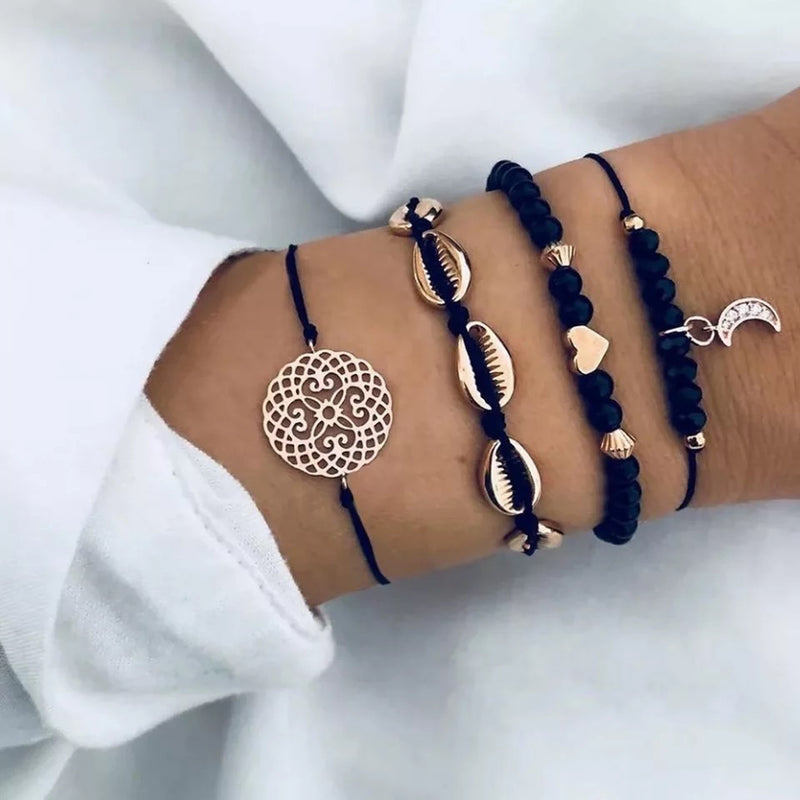 Boho Stacking Black Bracelet Set