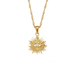Gold Boho Hollow Evil Eye Stainless Steel Pendant Statement Necklace