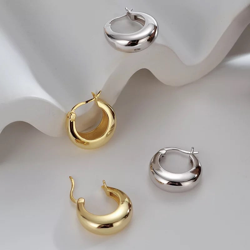 925 Sterling Silver Chunky Huggie Hoop Earrings