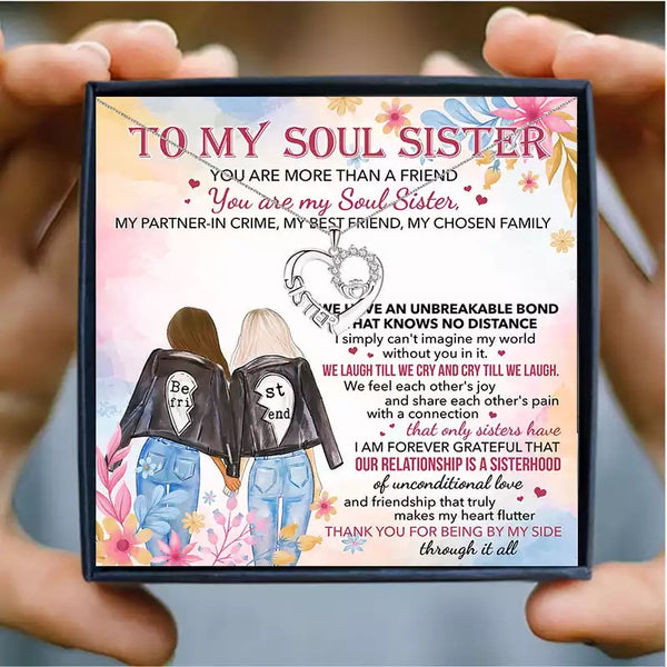 To My Soul Sister Womens Necklace Friendship BFF Crystal Heart Crown Letter Pendant Necklace