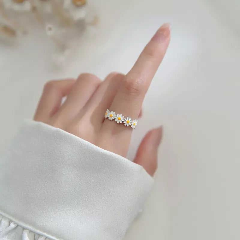 S925 Sterling Silver Adjustable Daisy Ring
