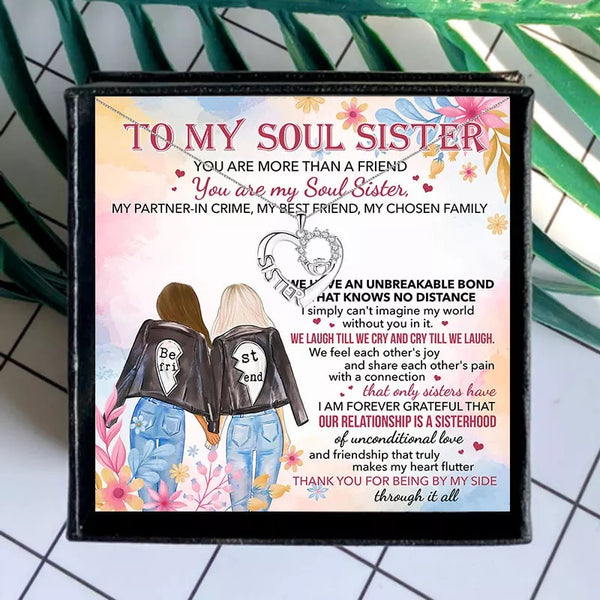 To My Soul Sister Womens Necklace Friendship BFF Crystal Heart Crown Letter Pendant Necklace
