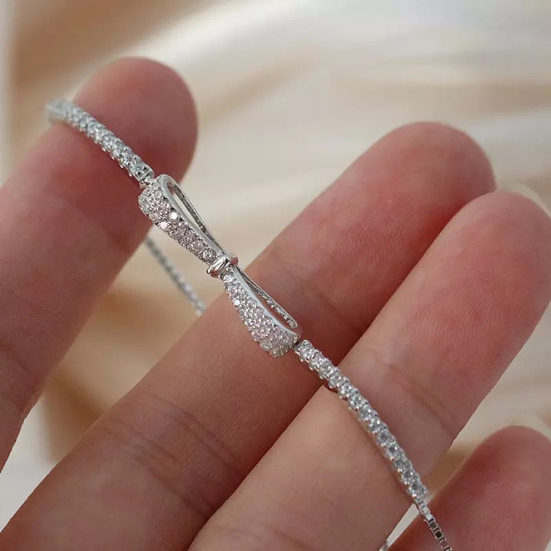 925 Sterling Silver Bowknot Cubic Zircon Adjustable Tennis Bracelet