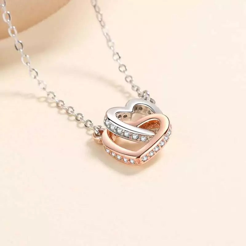 Mother and Daughter Double Heart Women’s Crystal Chain Necklace Linked Necklaces Mother’s Day Gift Mother and Daughter Jewellery