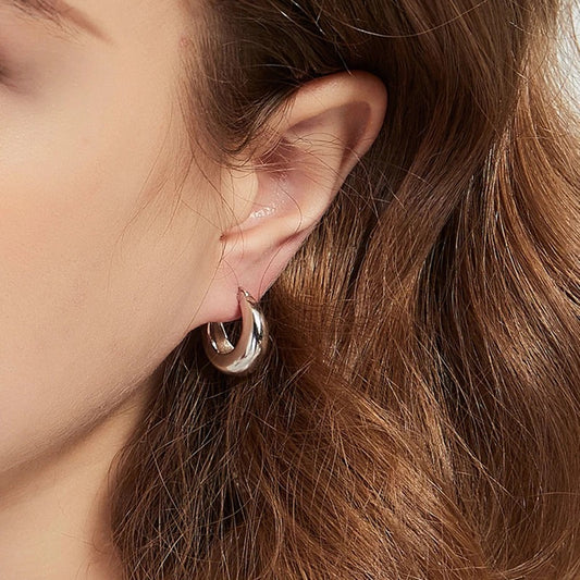 925 Sterling Silver Chunky Huggie Hoop Earrings