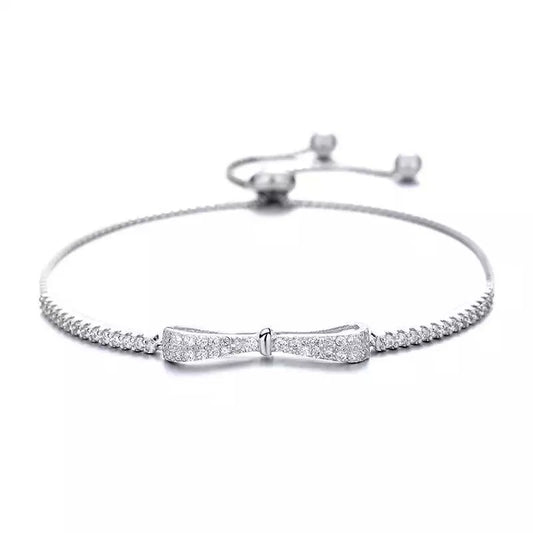 925 Sterling Silver Bowknot Cubic Zircon Adjustable Tennis Bracelet