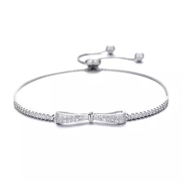 925 Sterling Silver Bowknot Cubic Zircon Adjustable Tennis Bracelet