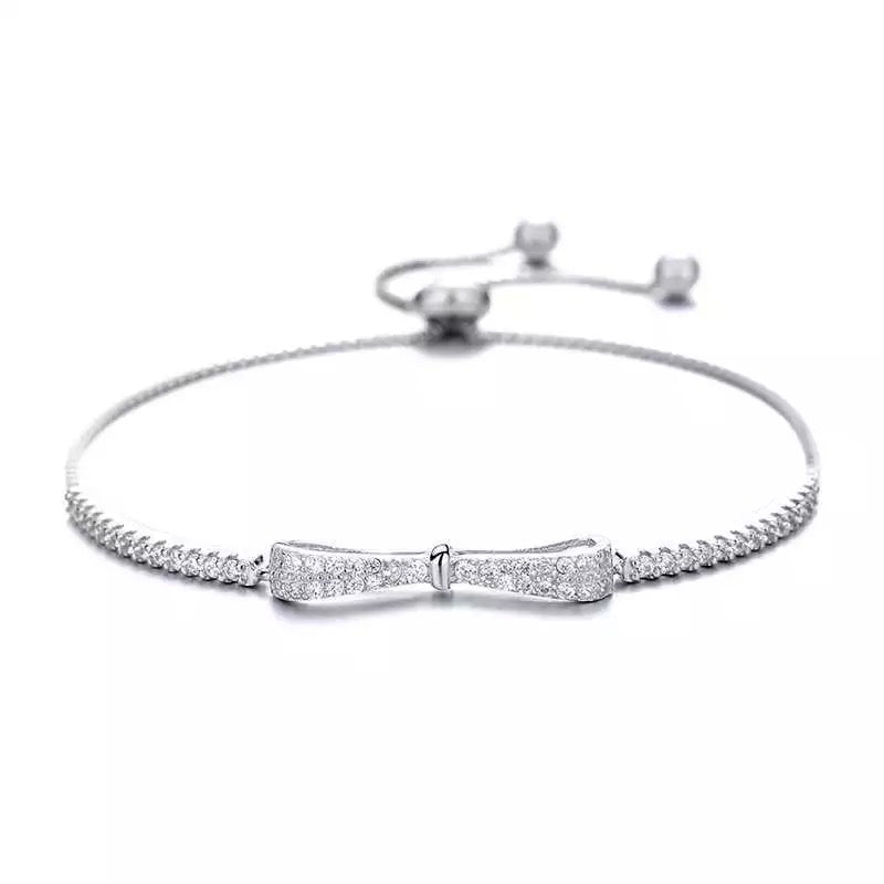 925 Sterling Silver Bowknot Cubic Zircon Adjustable Tennis Bracelet