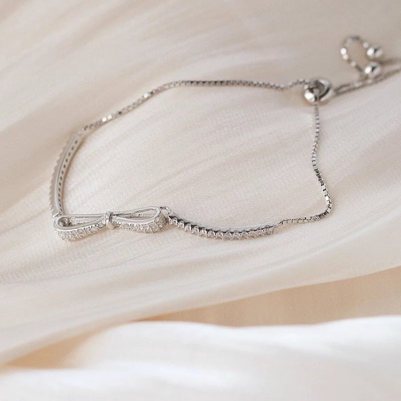 925 Sterling Silver Bowknot Cubic Zircon Adjustable Tennis Bracelet