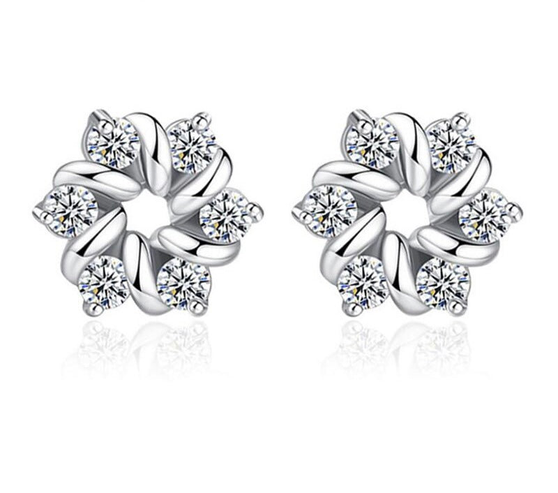 925 Sterling Silver Zircon Flower Earrings