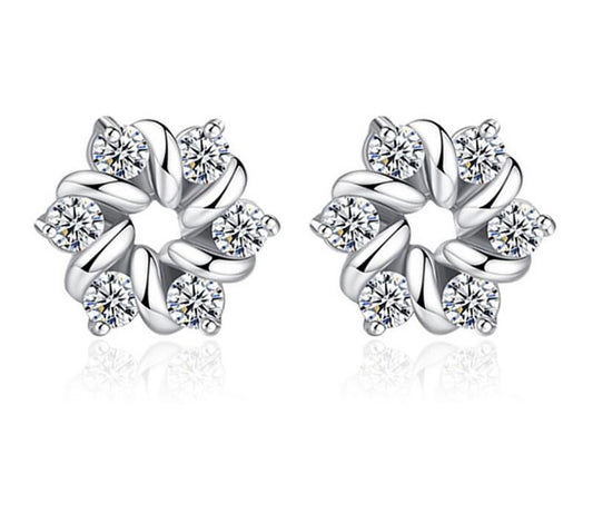 925 Sterling Silver Zircon Flower Earrings