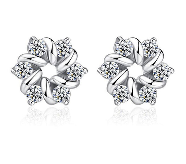 925 Sterling Silver Zircon Flower Earrings