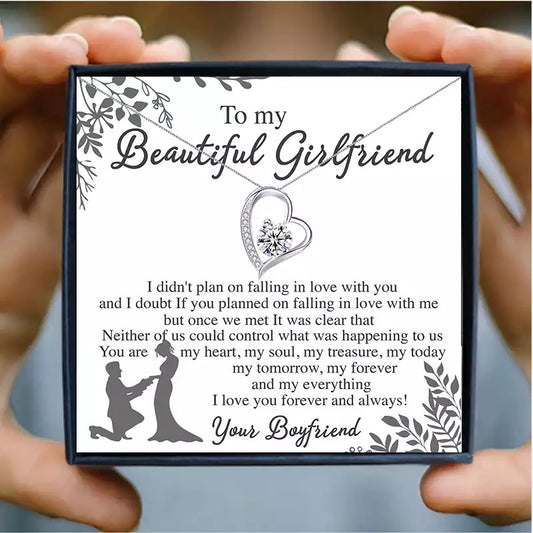 To My Beautiful Girlfriend Necklace Women Hollow Heart Crystal Pendant Necklace Family Jewellery Birthday Gift