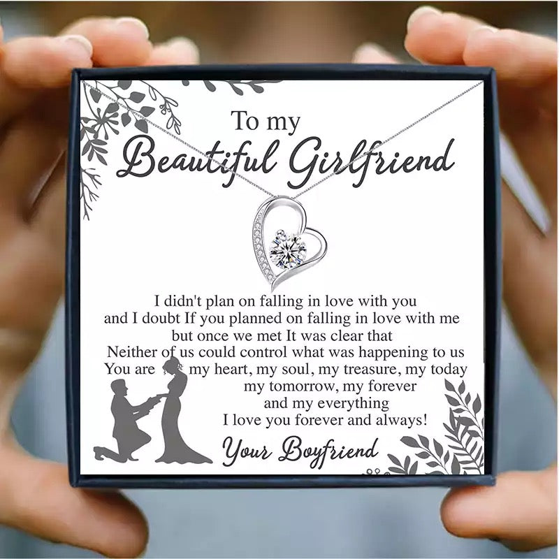To My Beautiful Girlfriend Necklace Women Hollow Heart Crystal Pendant Necklace Family Jewellery Birthday Gift