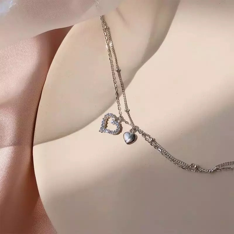 925 Sterling Silver Double Layer Love Heart Anklet Bracelet