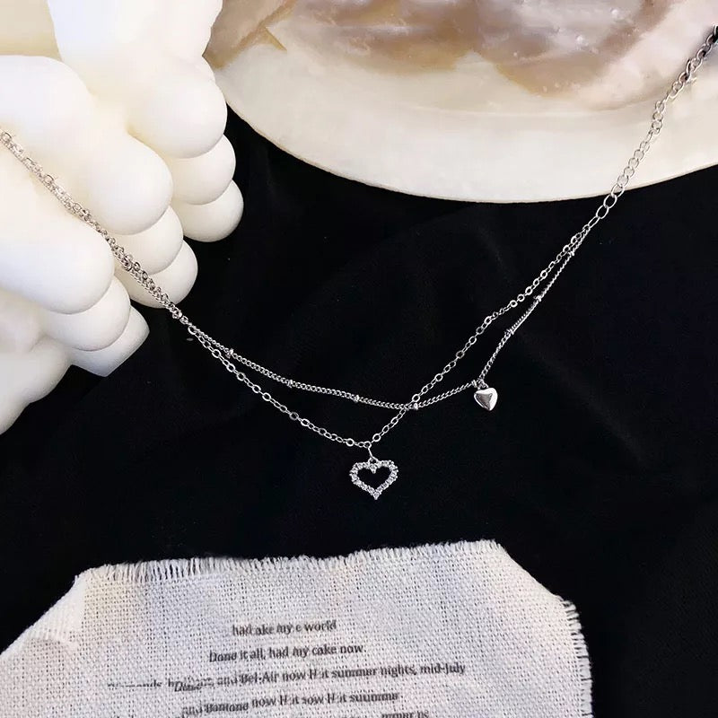 925 Sterling Silver Double Layer Love Heart Anklet Bracelet